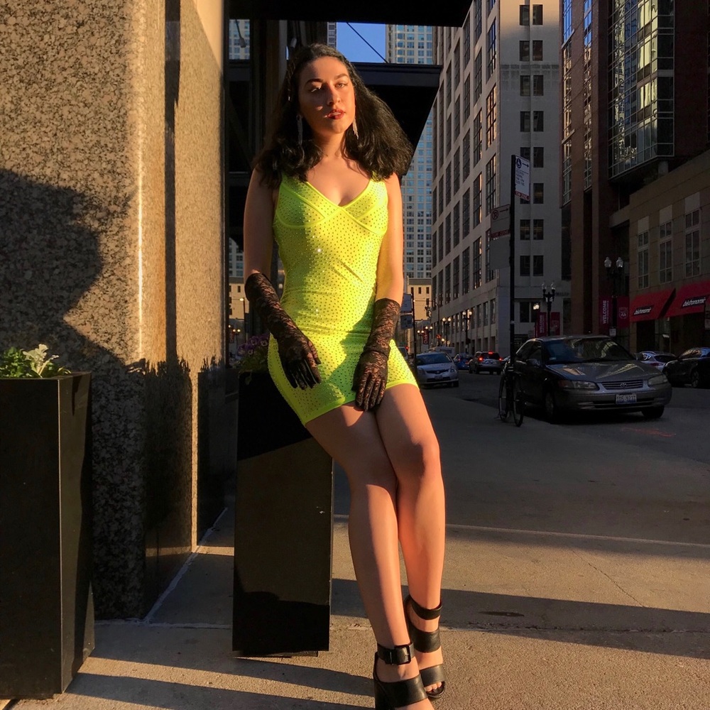 SOLD Neon Highlighter Rhinestone Dress - Picture 2 of 2